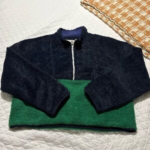 Sincerely Jules for Bandier Navy and Green Cropped Half Zip Sherpa Pullover